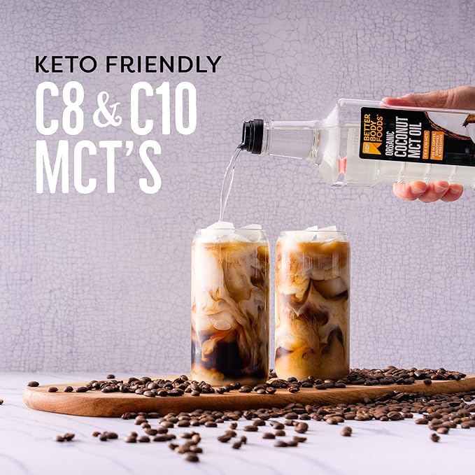 BetterBody Foods Organic Coconut MCT Oil - Energy Boosting- Keto-Friendly - C8 & C10 - Gluten Free - 1 Liter, 33.8 Fl Oz