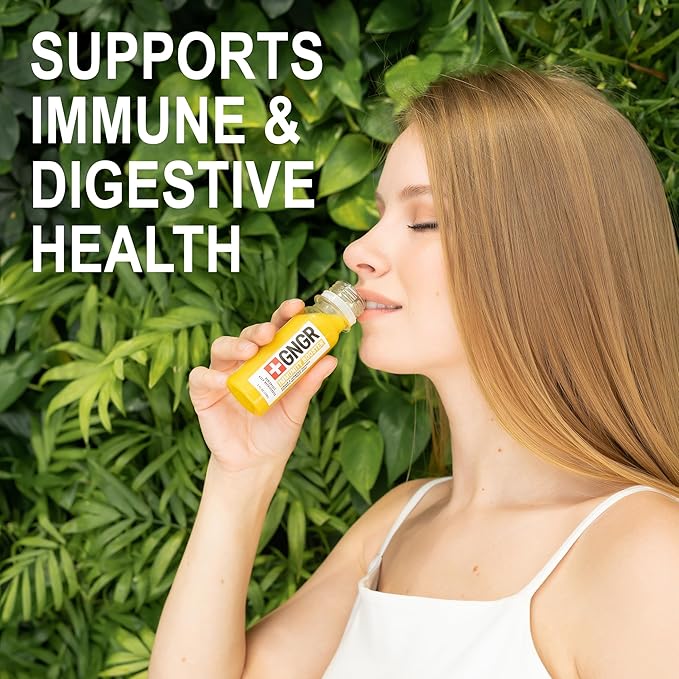 '+GNGR Gut Health Booster, Ginger Shot with Apple Cider Vinegar, 7G Prebiotic Fiber, Aloe Vera, Probiotics, Dandelion Root, Turmeric Root, Immunity Shot, Colon and Liver Cleanse, 2 Oz, Pack of 12