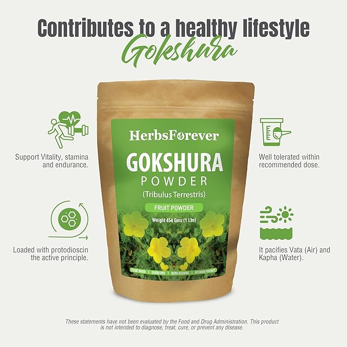 Gokshura Powder | Tribulus Terrestris | Authentic Ayurvedic Herb for Everyday Use | Non-GMO, Vegan, 100% Pure & Natural | 454 GMS Herbal Supplement