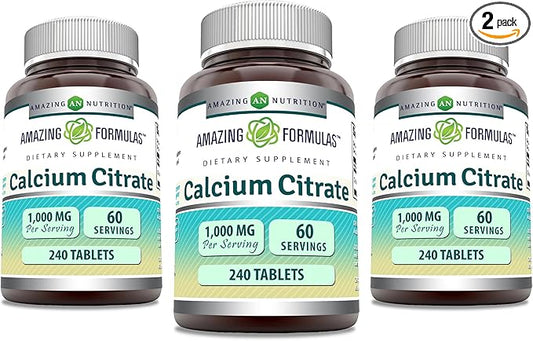 Amazing Formulas Calcium Citrate Supplement | 1000 Mg | Tablets | Non-GMO | Gluten Free | Made in USA (3 Pack, 240 Count)