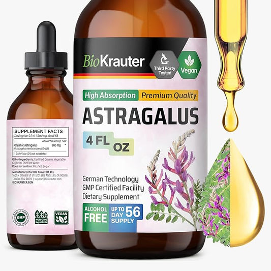 BIO KRAUTER Astragalus Tincture - Astragalus Root Extract for Immune Support - Alcohol and Sugar Free - High Absorption - Vegan Drops 4 Fl.Oz.