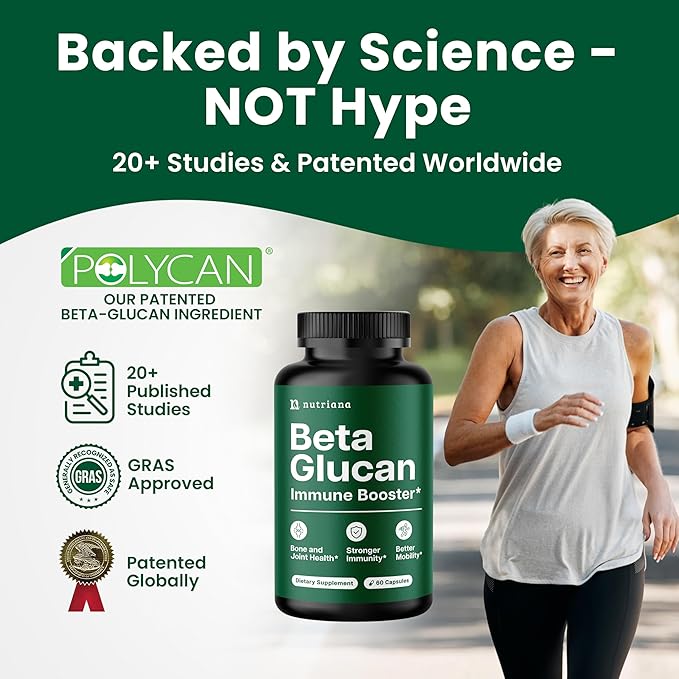 Beta Glucan Supplements 1000mg – 1,3/1,6D Beta Glucan Capsules for Immune Support – Natural Beta Glucans Fiber Supplement – 60 Veggie Capsules (60 Count, Unflavored)