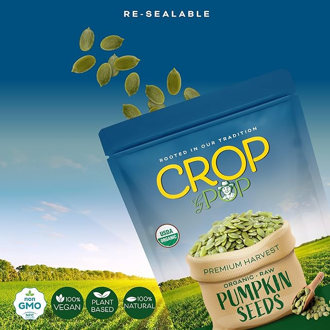 CROP BY POP - Organic Raw Pumpkin Seeds (32 Oz - 2 LB) Packed Fresh in Resealable Bag - USDA Organic, Non GMO - Naturally Grown, Vegan, Kosher