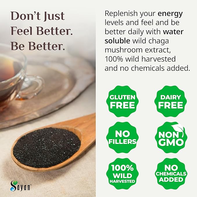 Sayan Chaga Mushroom Extract Powder (1 Lb) – Freeze Dried Siberian Wild Harvested - Organic Antioxidant Tea for Immune and Digestion Support - Focus, Energy, Clarity, Wellness - No Additives