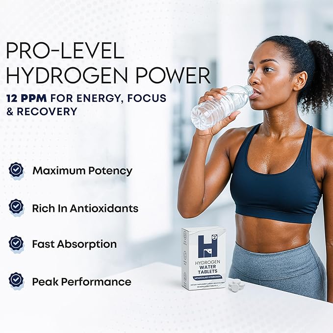 60 Count, Hydrogen Water Tablets with Molecular H2-12 PPM Hydrogen Tablets for Drinking Water - Rich in Antioxidants, Supports Cellular Health, Recovery & Cognitive Function, Unflavored