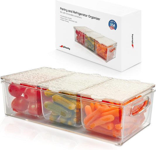 Pikanty - Condiment Server with 3 Removable Containers and Lids - Ideal for Parties, BBQs, and Picnics, Dishwasher Safe, and Made in the USA