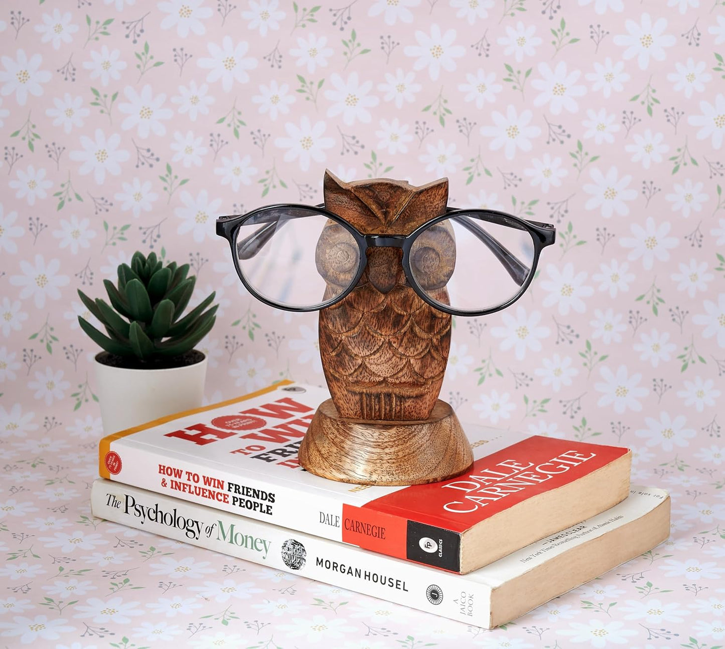 Stocking Stuffers Wooden Owl Glasses Holder Night Stand Reading Eyeglass Retainer White Elephant Gifts for Adults Women Men Him Her Mom Dad Car Christmas Gifts