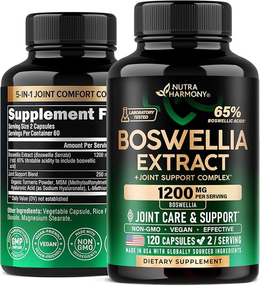 Boswellia 1200mg - Boswellia Extract | Turmeric | Hyaluronic Acid | MSM | Same - Joint Health & Comfort - Boswellia Serrata | 65% Boswellic Acid - for Men & Women - Made in USA - 120 Capsules