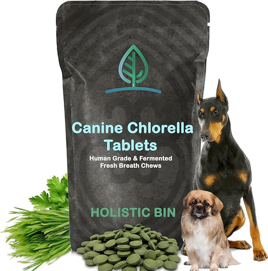 Canine Chlorella Tablets with Human Grade Fermented Chlorella for Dogs | Natural Dog Breath Freshener & Immune Booster Supplement | Dog Greens with Chlorophyll | 100 Vegan Tablets