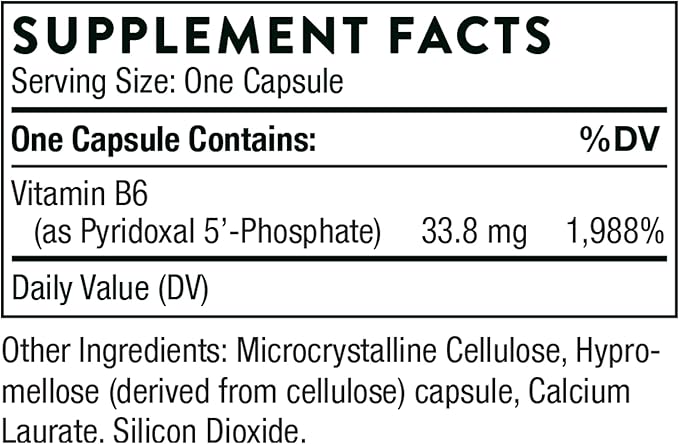 THORNE - Pyridoxal 5'-Phosphate - Bioactive Vitamin B6 (Pyridoxine) Supplement for Energy Production and Neurotransmitter Synthesis* - 180 Capsules