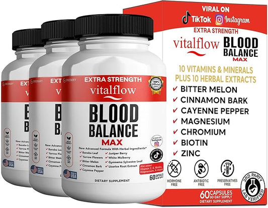 VitalFlow Blood Balance Max | Advanced Herbal Formula with Banaba Leaf, Juniper Berry, Bitter Melon & More | Vegan, Gluten-Free, Non-GMO | 60 Capsules, 60-Day Supply | Made in USA (3)