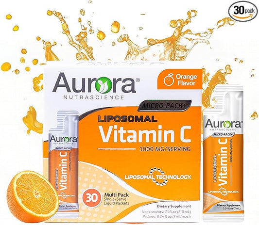 Aurora Nutrascience Micro-Pack Liposomal Vitamin C, Immune Support, 1,000 mg Per Serving, Gluten Free, Non-GMO, 30 Single Serve Packets, 21.7 oz