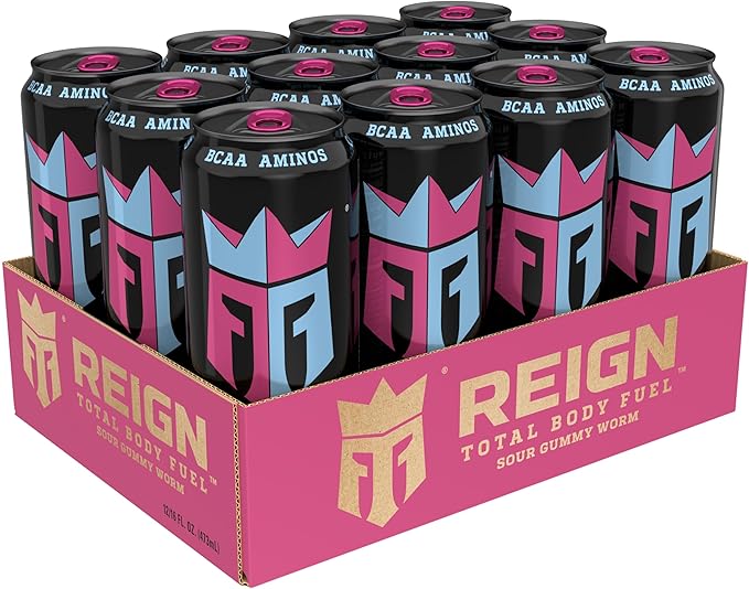 Reign Total Body Fuel, Sour Gummy Worm, Fitness & Performance Drink, 16 Fl Oz (Pack of 12)