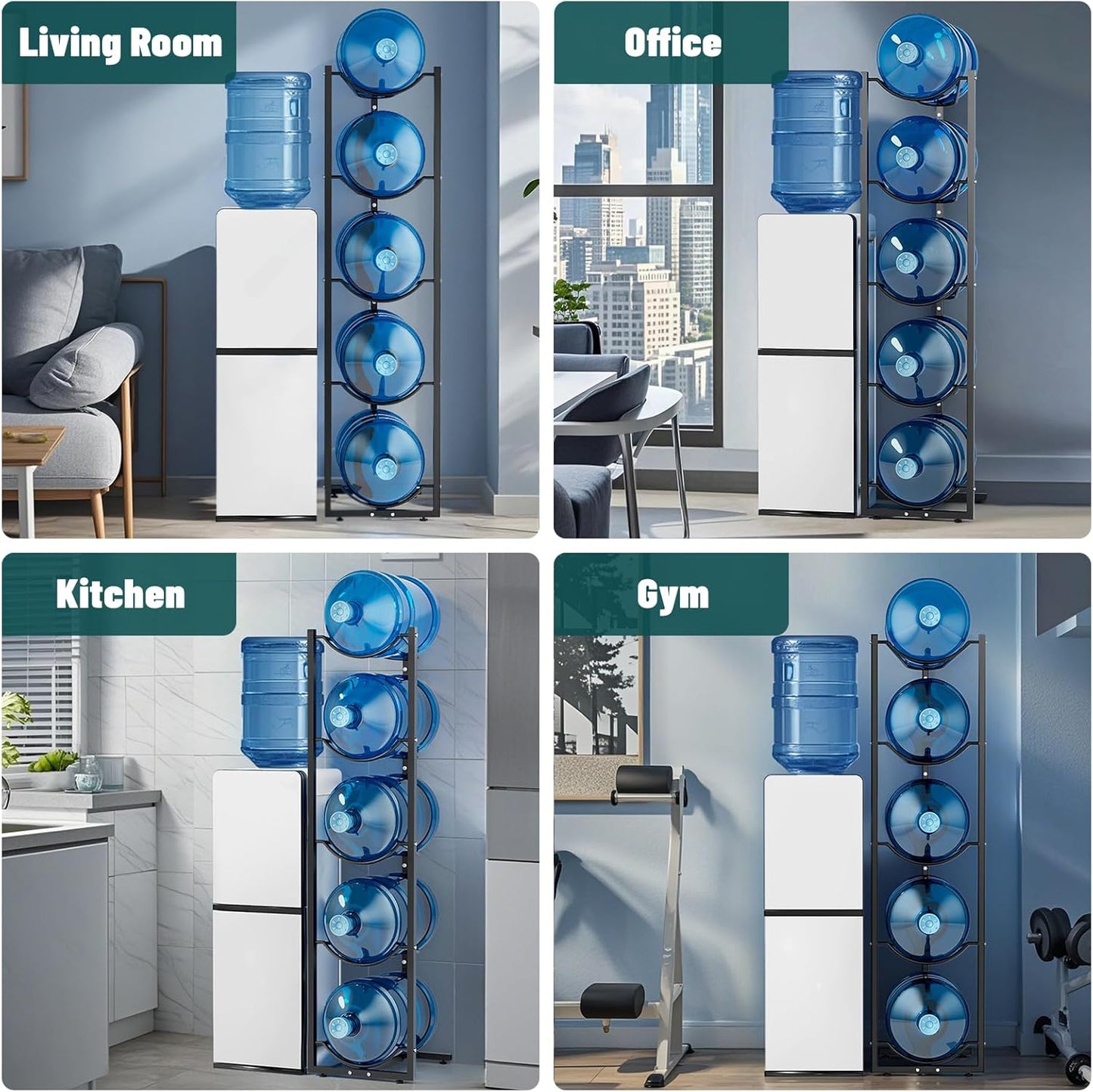 MYLOLF 5 Gallon Water Jug Rack: 5 Tier 5 Gal Bottle Holder Stand for Home Kitchen Garage Office - Saving Space & Black