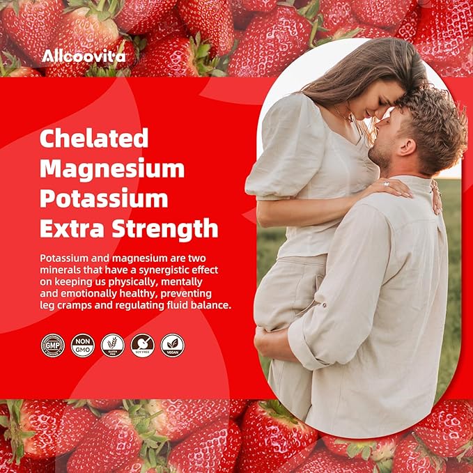 Magnesium Glycinate Gummies 1000mg - Sugar Free Magnesium Potassium Supplement with Vitamin D, B6, CoQ10 for Calm Mood & Sleep Support - 120 Strawberry Gummies