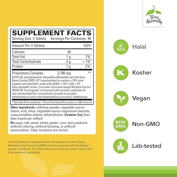 Terry Naturally Curamin Extra Strength - Curcumin & Boswellia Supplement for Healthy Circulation Support - Turmeric Supplement to Support Joints, Muscle Health & Endorphin Production - 120 Tablets