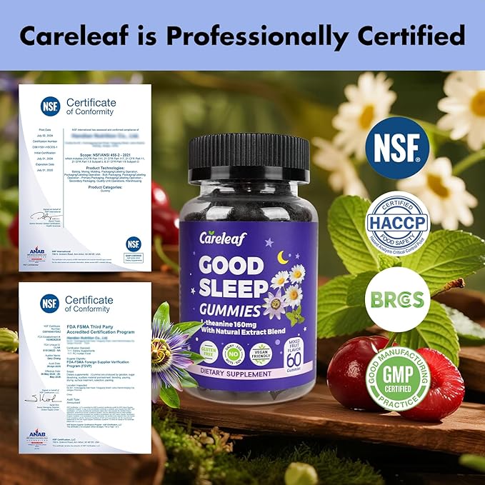 Non-Melatonin Sleep Aid Gummies - Fall Asleep Faster with L-Theanine, Magnesium & Herbal Blend, 60 Vegan Gummies for Adults, Reduces Nighttime Overthinking