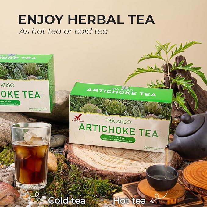 VUONGMART Artichoke Flower Tea, 100% Hand Pick, Stevia, Ming Aralia, Organic Herbal Tea, 30 Tea Bags, Gluten Free, Dairy Free, Sugar Free & Natural, Energy Boost & Health Support