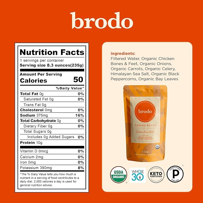 Brodo Classic Variety Pack with Collagen & Protein, Includes Organic Chicken, 100% Grass-Fed Beef, & Hearth Bone Broths for Sipping & Cooking, Nutrient-Dense & Slow-Simmered for Deep Flavor (6x 8.3oz)