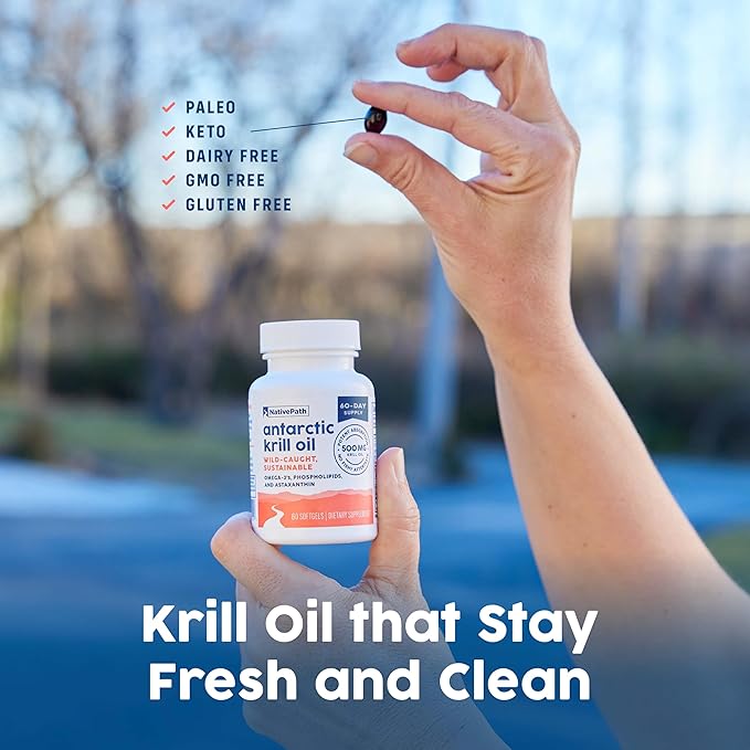 NativePath Antarctic Krill Oil - Wild-Caught Omega 3 Krill Oil 500mg Softgels with EPA, DHA and Astaxanthin - Supplement for Joint, Heart, Brain and Immunity - 60 ct - No Fishy Aftertaste