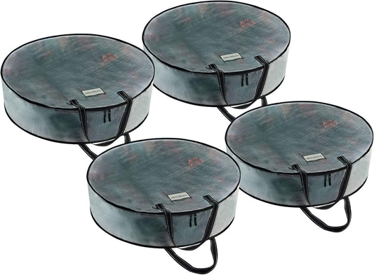 VENO 4 Pack Christmas Wreath Storage Container - 24 Inch Clear Wreath Bag, Christmas Garland and Holiday Decoration Organizers with Zipper and Durable Handles (Clear, 24"-4 Pack)