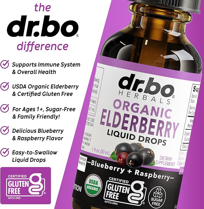 Elderberry Syrup Organic Liquid Drops - Sugar Free Immune Support Supplement for Adults & Kids, Ages 1 Immune Booster - Pure Organic Elderberry Syrup Liquid Drops Tincture Extract Concentrate 1 Fl Oz