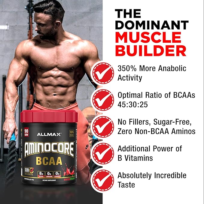 ALLMAX Nutrition AMINOCORE BCAA – 8G BCAAs – 100% Pure Branch Chained Amino Acids – Gluten Free - Pink Lemonade - 315 Gram