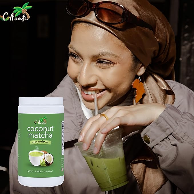 CAcafe Coconut Matcha | Instant Japanese Health Drink | Creamy & Sweet | Hot or Iced Green Tea Latte Mix | New Look, Reduced Sugar | Non-GMO | No Artificial Flavors or Colors | 2-Pack