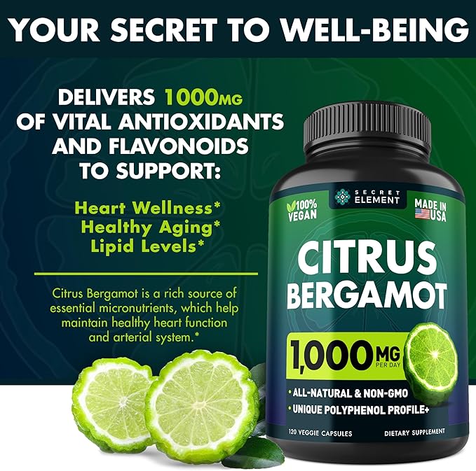 Citrus Bergamot Extract 1000mg - Citrus Bergamot Supplement for Heart, Immune System Support, and Healthy Aging - Pure, Vegan Bergamot Capsules