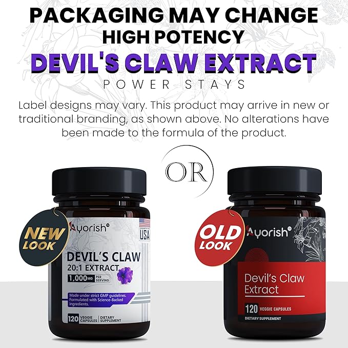 Devils Claw 1000mg | 120 Capsules | 20:1 Concentrated Root Extract | Devils Claw Herbal Supplement | Non-GMO, Gluten Free Supplement
