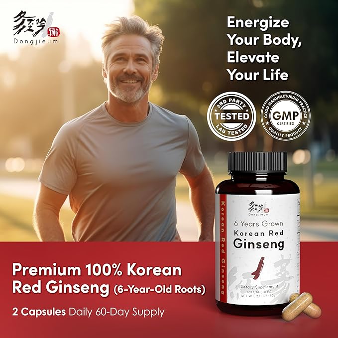 Korean Red Ginseng (6-Year Root) (Enhanced Ginsenoside) 120 Vegan Capsules