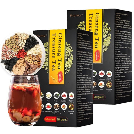 20 Pack Ginseng Ten Treasures Tea, Chinese Herbal Kidney Detox Tea for Men & Women, 10 Precious Ingredients Formula (2 Boxes,20 bags)