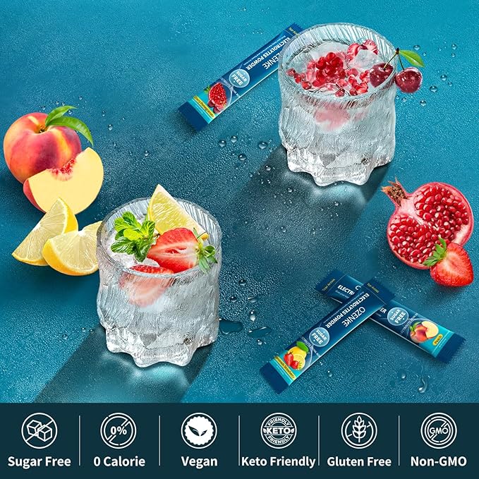 Electrolytes Powder Packets, 30 Sticks Hydration Packets Sugar Free, Electrolyte Drink Mix Portable Electrolyte Packets for Rapid Hydration, 0 Sugar & 0 Calorie, Lemon & Strawberry Flavor