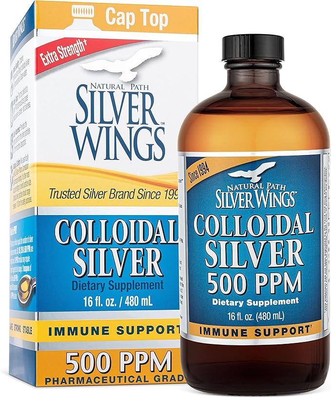 Natural Path Silver Wings Colloidal Silver 500ppm (2,500mcg) Immune Support Supplement 16 fl. oz.