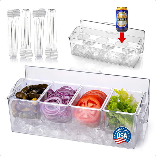 Pikanty | 4-Compartment Chill & Serve Condiment Caddy with Revolutionary Ice Base | Spacious, Hygienic, and Durable for All Events | Made in USA