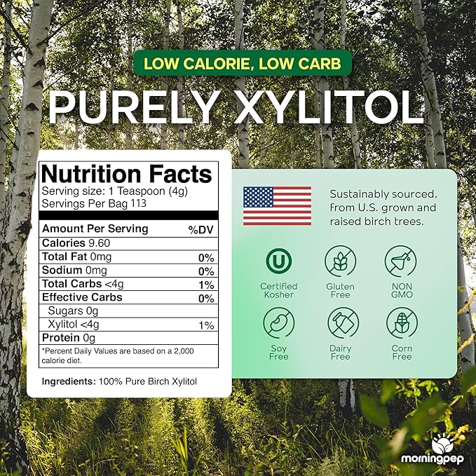 Morning Pep Pure Birch Xylitol (Keto Diet Friendly) Sweetener with no aftertaste 1 LBs (Not From Corn) NON GMO KOSHER GLUTEN FREE PRODUCT OF USA. 16 Onces
