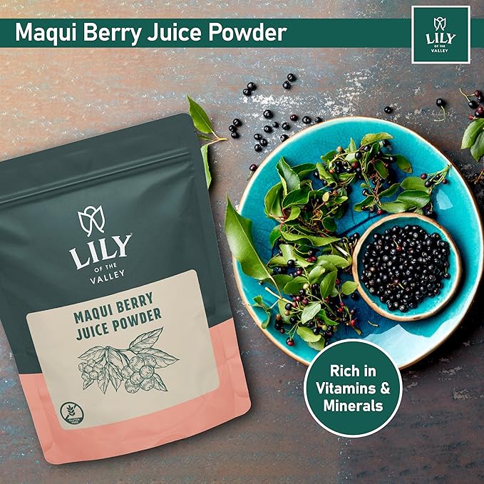 Lily of the Valley Maqui Berry Juice Powder - Antioxidant-Rich Superfood for Smoothies & Desserts - Rich in Iron & Fiber - No Added Sugar - Vegan & Gluten-Free - Packed in Resealable Pouch (8oz, 226g)