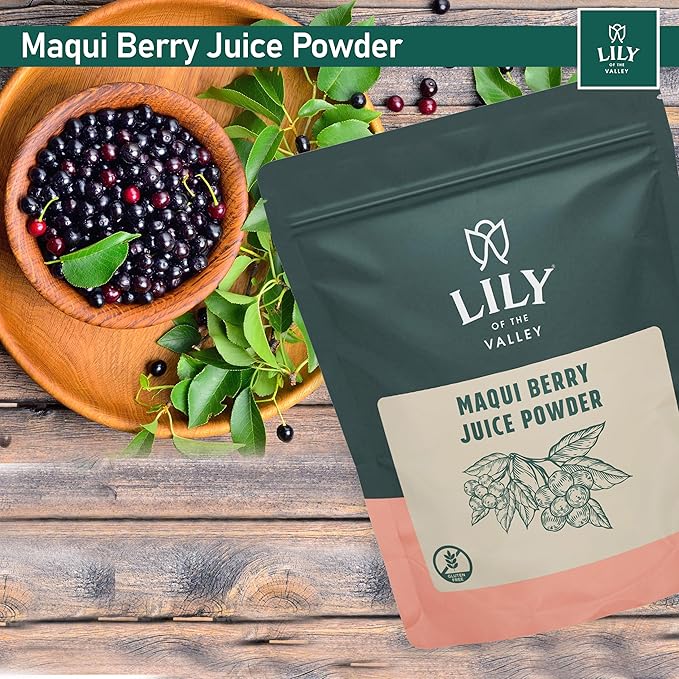 Lily of the Valley Maqui Berry Juice Powder - Antioxidant-Rich Superfood for Smoothies & Desserts - Rich in Iron & Fiber - No Added Sugar - Vegan & Gluten-Free - Packed in Resealable Pouch (8oz, 226g)