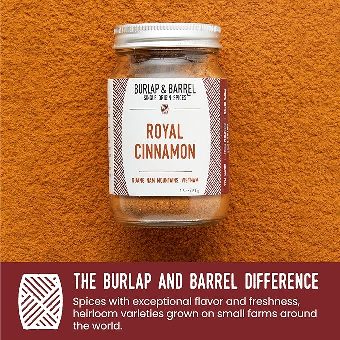 Burlap & Barrel Royal Cinnamon – Intense Sweetness & Spiciness of Vietnamese Cinnamon Powder & Spice – As seen on Shark Tank - 1.8oz Glass Jar