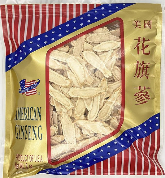 American Ginseng SKU#0168PB-M8-B |Wisconsin Ginseng Root |Culticate Ginseng Root|总统牌美国花旗参|總統牌美國花旗參|Nhân Sâm Mỹ |미국인삼|Jumbo Slice |8oz Bag 中参片 (Medium)