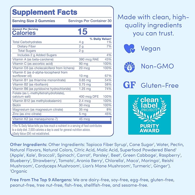 FIRST DAY Multivitamin for Men + Organic Fruit & Veggie Blend, Mens Multivitamins Gummies with 13 Key Nutrients for Energy, Focus, Immunity - Vitamins A, B1, B2, B6, B9, B12, C, D3, K - 30 Day Supply