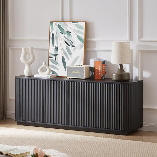 KEIKI Sideboard Storage Cabinet TV Stand, Modern Style Cabinet Organizer for Living Room, Kitchen, Entryway, 64" Wooden TV Stand for 55/60 inches TV, Black