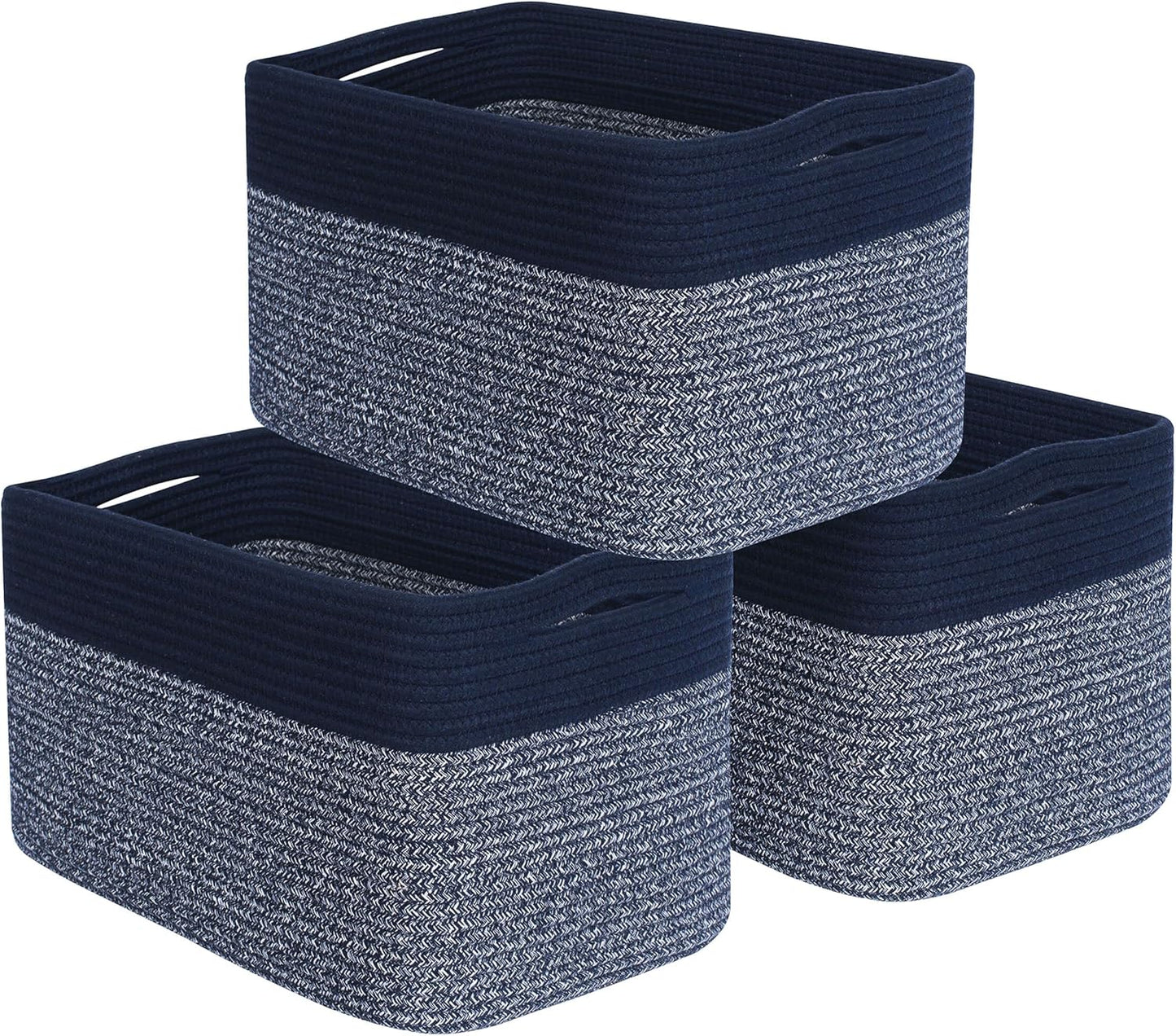 MINTWOOD Design 3-Pack Storage Baskets for Shelves, Playroom and Classroom, Book Basket, Decorative Storage Cube Bins, Woven Closet Organizers, Pantry and Shoe Organizer, Navy Blue