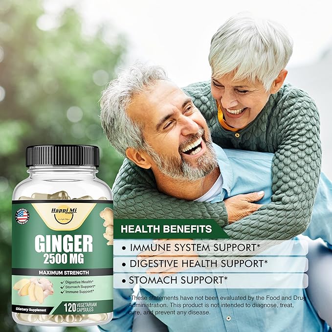 Ginger Root Capsules Made with Organic Ginger Root Powder 2500mg per Serving, Digestive Health Support, Immune Support, Stomach Support, 120 Vegetable Capsule 40 Servings