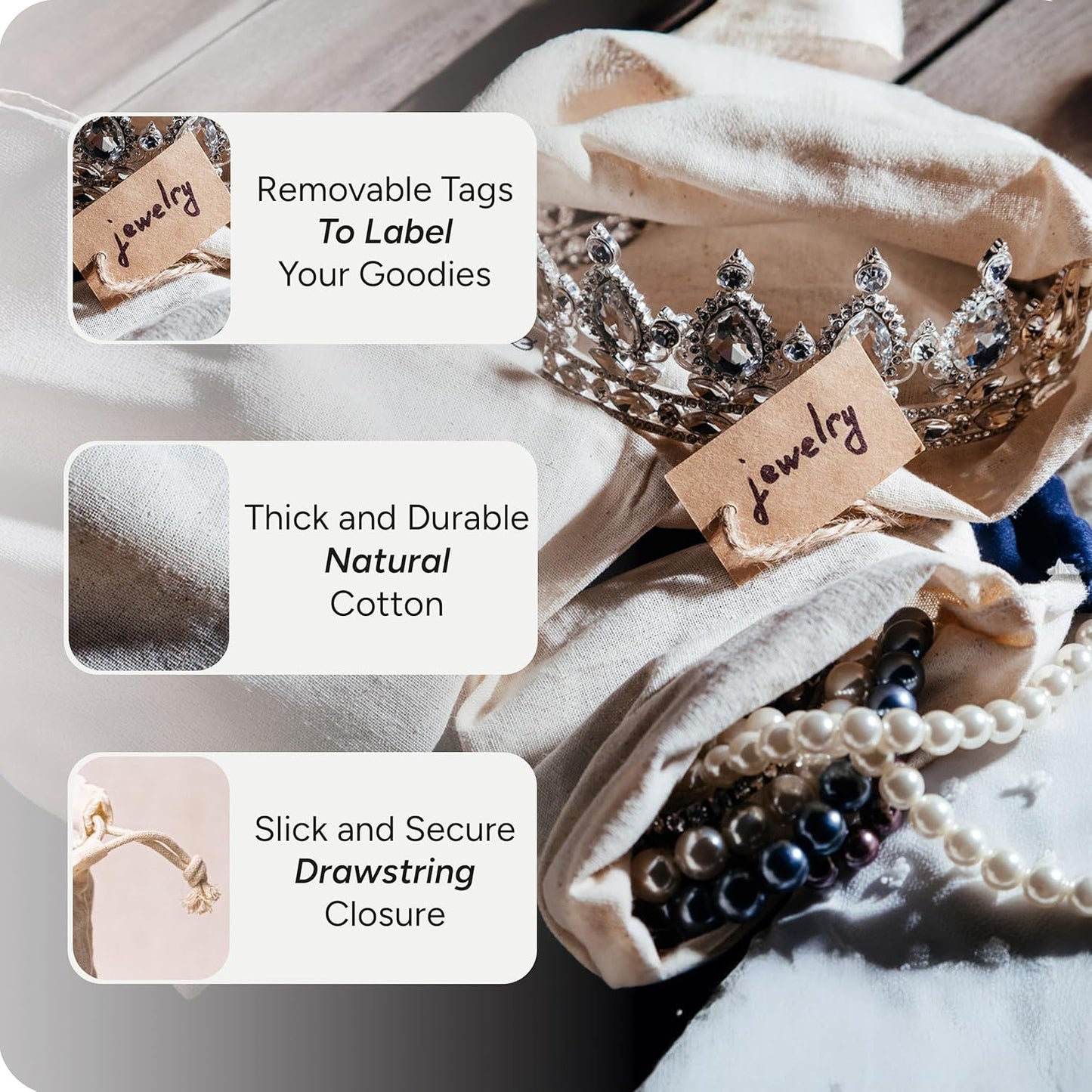 LEAFICO Organic Cotton Reusable Produce Bags - Small 5x7 (12 Pack) - Biodegradable Eco-Friendly Bulk Bin Sacks for Food - Cloth Bags with Drawstrings - Linen Pouch for Fruit, Vegetable Storage