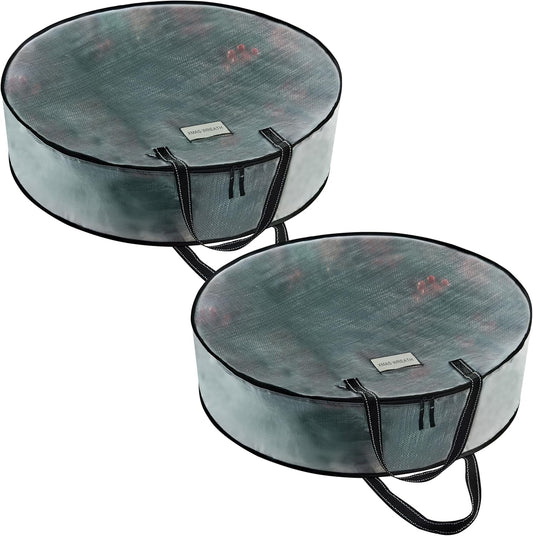 VENO 2 Pack Christmas Wreath Storage Container - 24 Inch Clear Wreath Bag, Christmas Garland and Holiday Decoration Organizers with Zipper and Durable Handles (Clear, 24"-2 Pack)