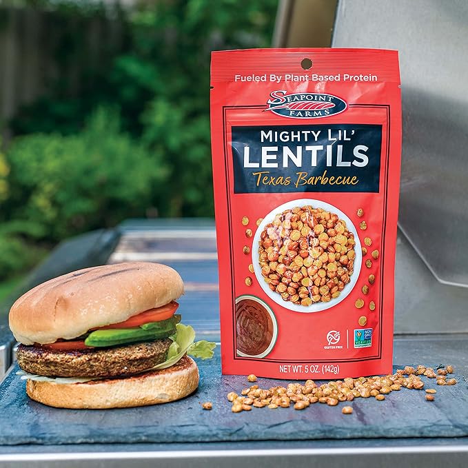 Seapoint Farms Mighty Lil’ Lentils, Texas Barbecue, Plant Based Protein, Gluten-Free, Non-GMO, and Kosher Crunchy Snack for Healthy Snacking, 5 oz (Pack of 3)