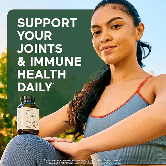 Smarter Nutrition Curcumin Softgels - Vegan High Absorption 400 mg Curcumin Supplement Standardized to 95% Tetrahydrocurcuminoids + Black Seed Oil & Ginger for Joint & Immune Health - 360 Ct