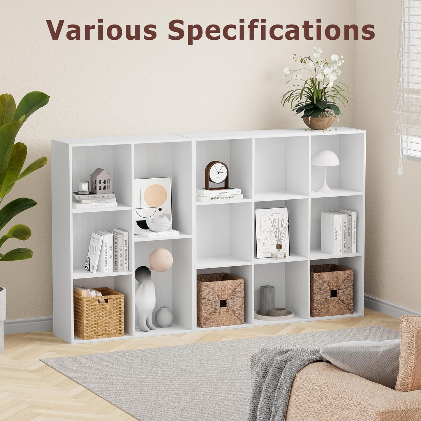 12 Cube Storage Organizer, Wooden Cube Shelves with Closed Back Panel, Reversible Bookcase, Cubes Closet Organizer for Home, Living Room, Kids Room, Office, Bedroom, Study, Hallway