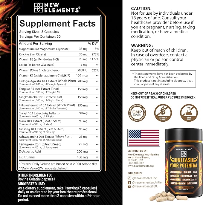 Natural Testosterone Booster Supplement for Men – Test Booster with Tongkat Ali, Fadogia Agrestis, Shilajit, Ashwagandha, Ginseng, Tribulus, Boron, DAA, L-Citrulline, D3 K2, Zinc & Magnesium